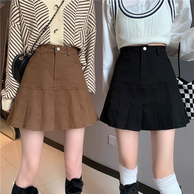 Chân váy COZOKC dáng chữ A lưng cao xếp ly xinh xắn thời trang Hàn Quốc