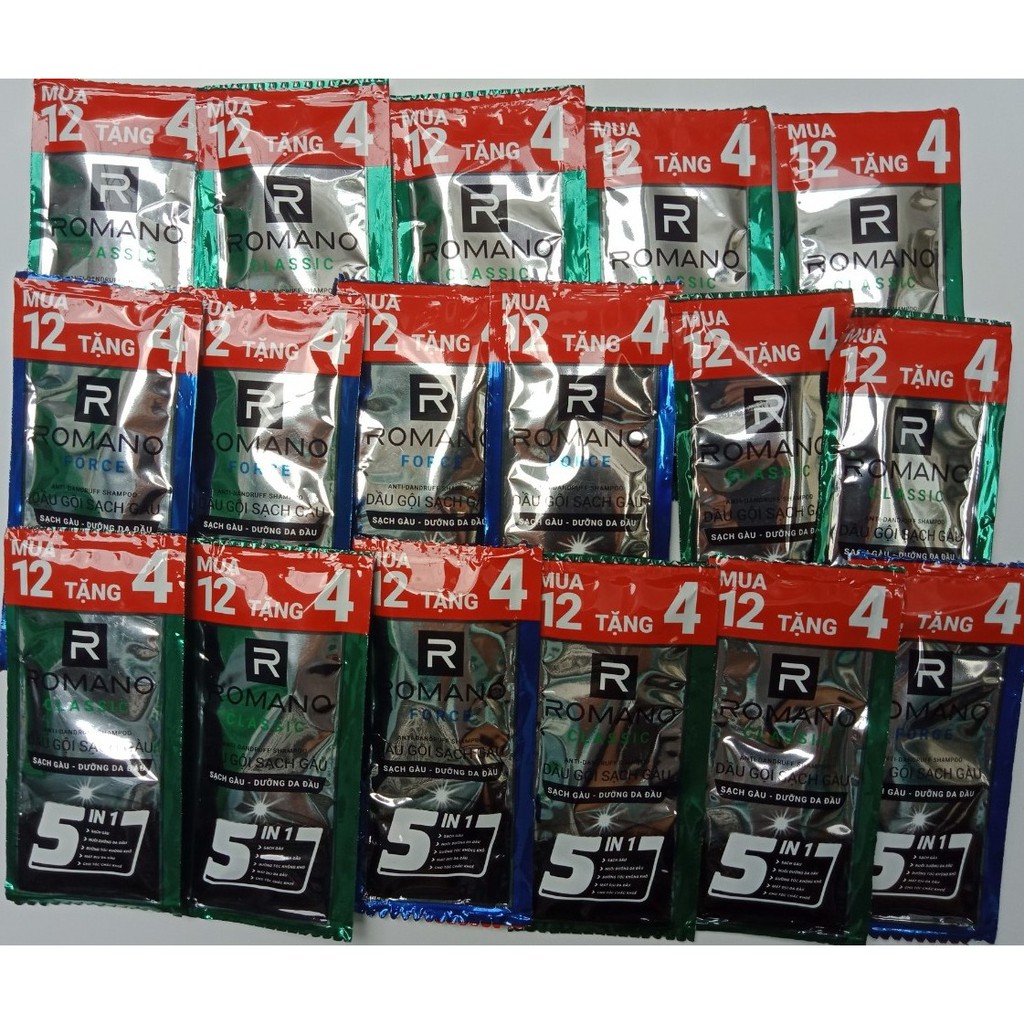 Gói Dầu Gội Đầu Romano Classic hệ 5 trong 1 trọng lượng 5g / gói