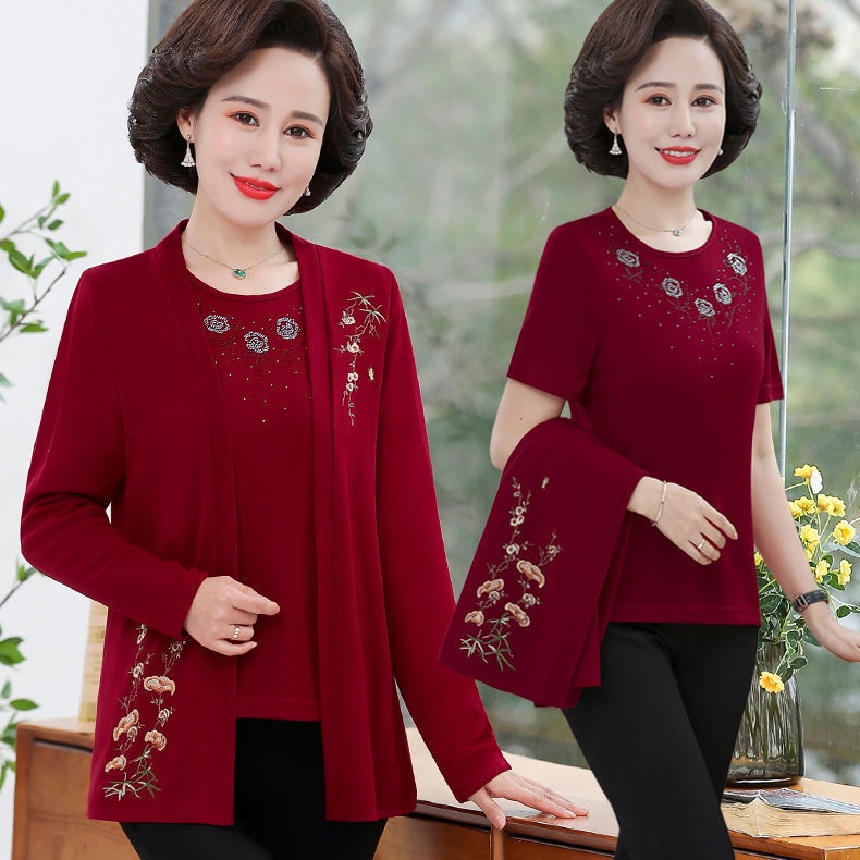 Set Áo Sơ Mi Tay Ngắn + Áo Khoác Thời Trang Mùa Xuân Dành Cho Nữ Độ Tuổi Trung Niên 40-50