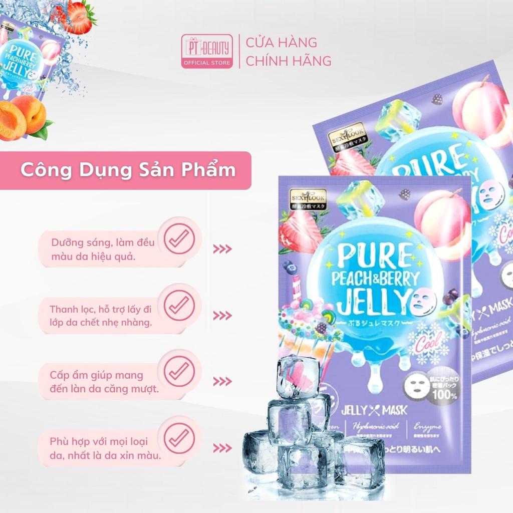 Mặt nạ thạch jelly đào SEXYLOOK Pure Peach & Berry Jelly Mask dưỡng trắng da hộp 3 miếng x 38ml