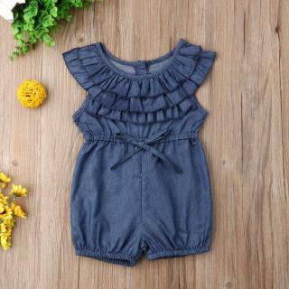 ✿☌☌Toddler Baby Girl Ruffle Denim Romper Shorts Jumpsuit Outfits Clothes
