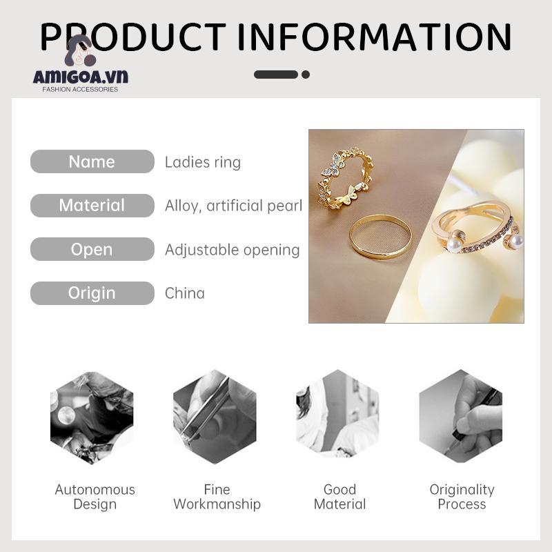 ✨✨ Nhẫn Hở Hai Lớp Đính Ngọc Trai Hình Học Bướm Thời Trang Đơn Giản Dành Cho Nữ