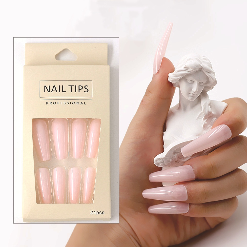 Bộ 24 Móng Tay Giả Màu Trơn/ Tự Nhiên Bao Phủ Toàn Bộ Móng Tay