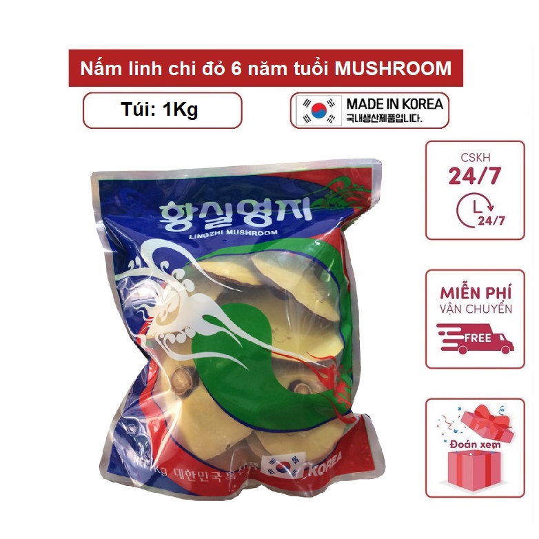 Nấm linh chi đỏ 6 năm tuổi MUSHROOM túi Xanh Hàn Quốc Túi 1kg