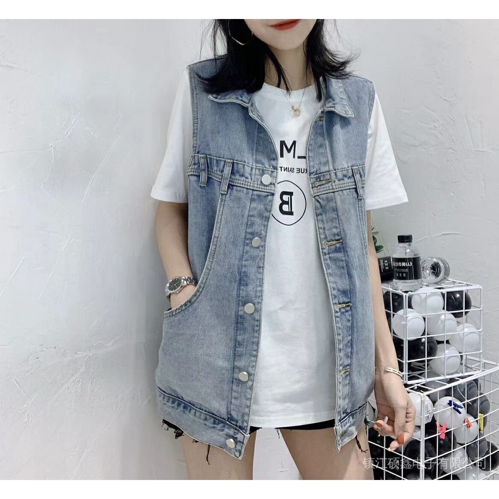Áo Khoác Denim Không Tay Dáng Rộng Phong Cách Hàn Quốc Thời Trang Mới Cho Nữ