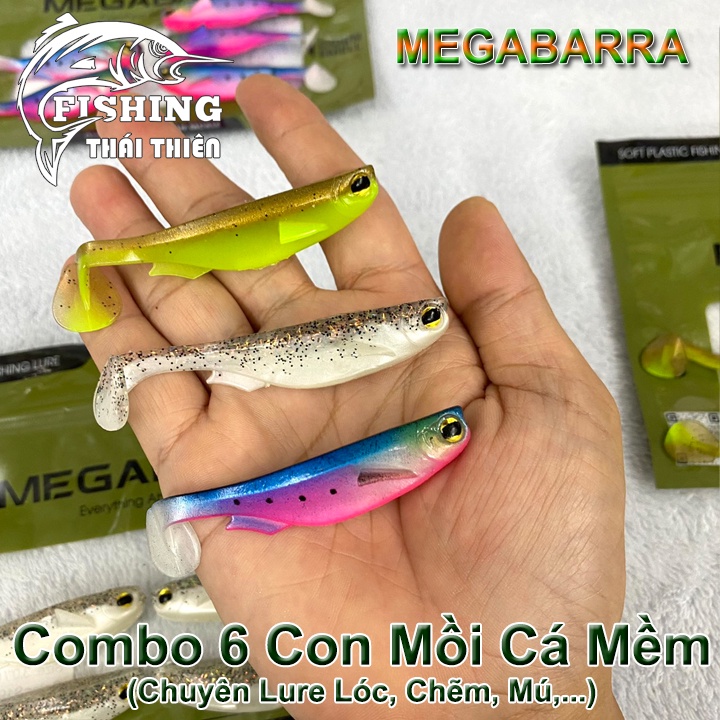 Combo 6 Con Mồi Giả Cá Mềm Megabarra Không Lưỡi Câu Lure RY182B Dài 80mm Nặng 6g Mẫu Mới Nhiều Màu Siêu Nhạy Dùng Câu Cá