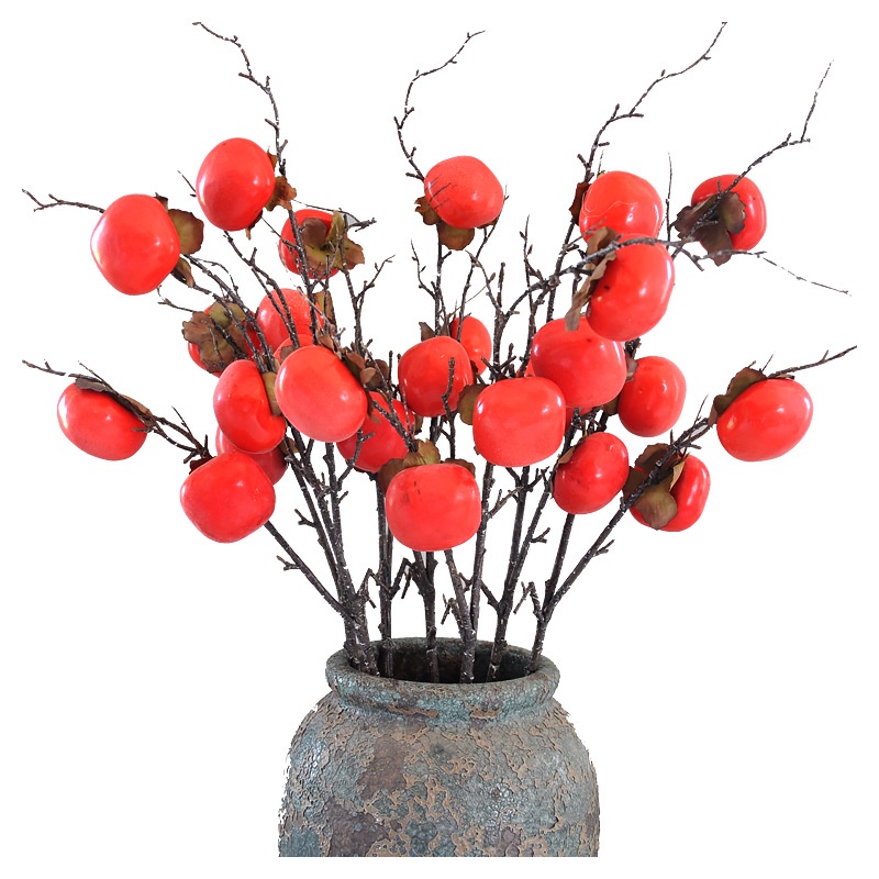 Cành quả hồng giả 4 trái cao cấp màu sắc tự nhiên dừng trang trí nhà của, quán cafe, phụ kiện chụp ảnh