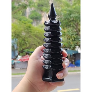 Tháp văn xương  onyx đen, điêu khắc tinh xảo, vật trưng bày phong thủy, biểu tượng trí tuệ, sáng suốt, tinh thông