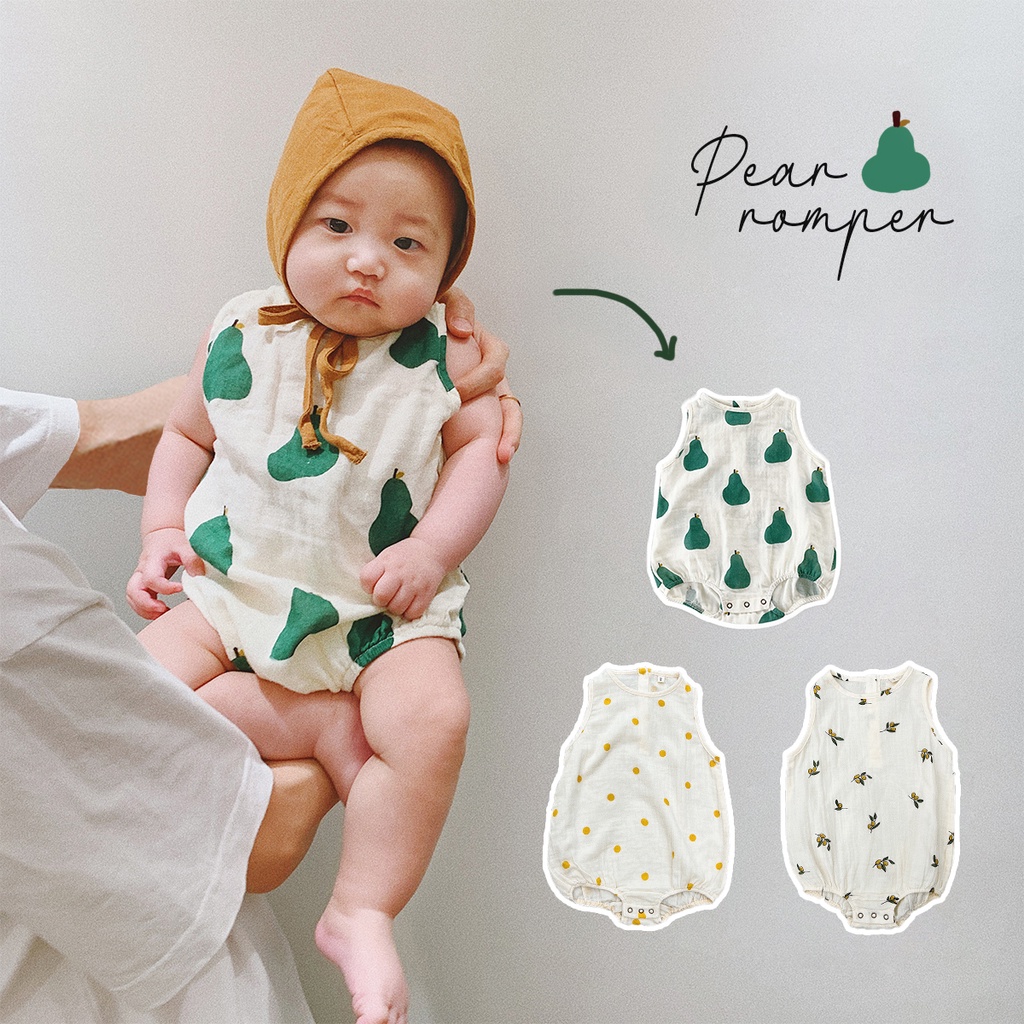 Áo Liền Quần Không Tay Chất Liệu Cotton In Họa Tiết Trái Lê Thời Trang Mùa Hè Cho Bé Sơ Sinh