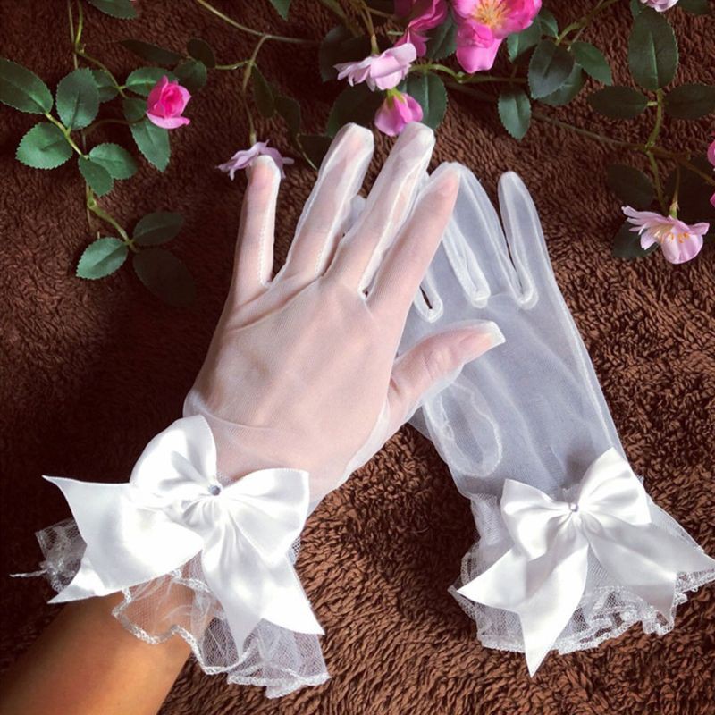 Găng tay dạng dây nơ cho cô dâu ngày cưới
