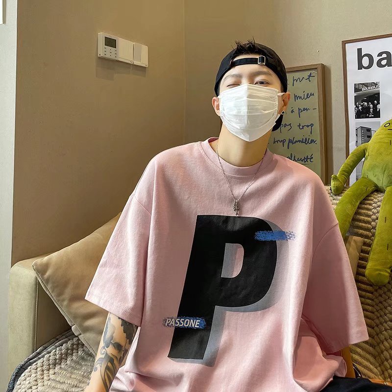 Áo Thun Dáng Rộng In Chữ Phong Cách Hip Hop Đường Phố Hàn Quốc Thời Trang Mùa Hè Cho Nam Cỡ M-5XL
