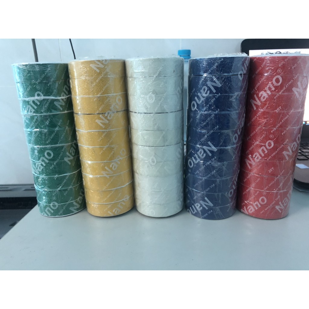 Băng keo điện nano màu vàng, xanh lá, đỏ, xanh dương, trắng sữa 20y