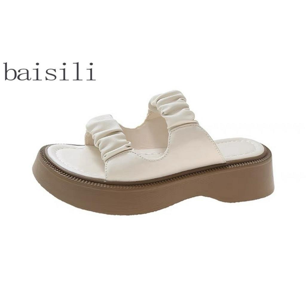 DÉP XUỒNG BAISILI - DÉP THỜI TRANG NỮ PHONG CÁCH NỮ TÍNH HAI QUAI NGANG NHÚM BÈO ĐẾ NÂU ĐỘN BD230315