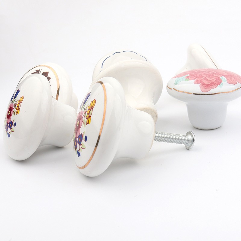 Tay Nắm Cửa Tủ Bằng Gốm Sứ Họa Tiết Hoa tulip Hoạt Hình Phong Cách Đồng Quê