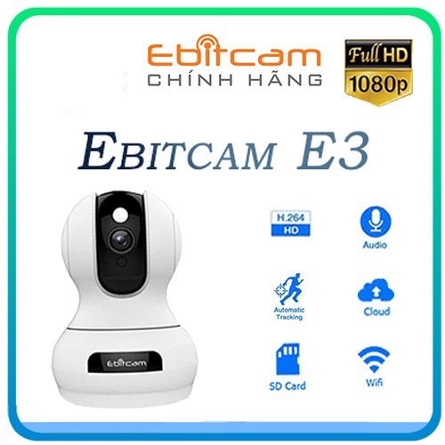 Camera Wifi Ebitcam E3 Full HD 1080P 2MP - Phát Hiện Chuyển Động, Đàm Thoại 2 Chiều, Xoay 360, Kèm thẻ 32GB/64GB