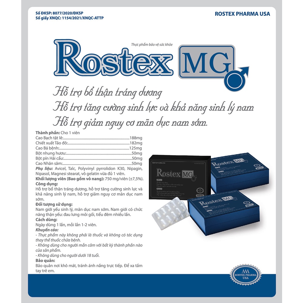 Tăng cường sinh lý nam 1h Rostex MG bổ thận, kéo dài thời gian - 10 viên [Rostex MG Xanh]