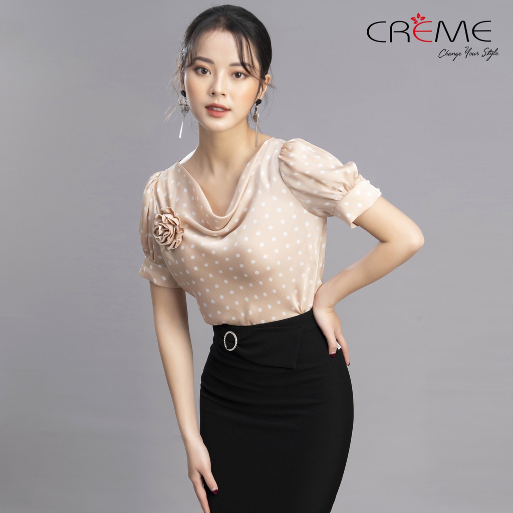 Áo sơ mi cổ đổ chấm bi siêu hot SM1023 CREME