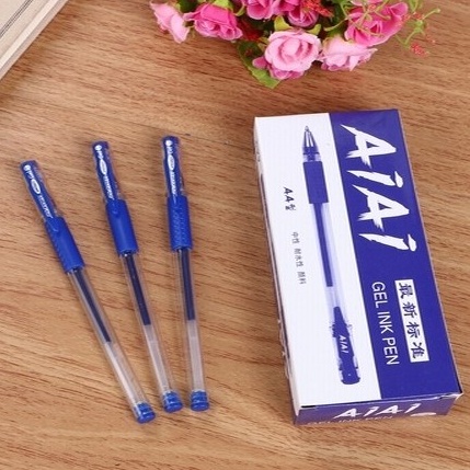 Bút nước/ Bút bi hộp 12 cây ra đều mực ngòi 0.38 mm được chọn đủ màu Xanh - Đen - Đỏ - Tím