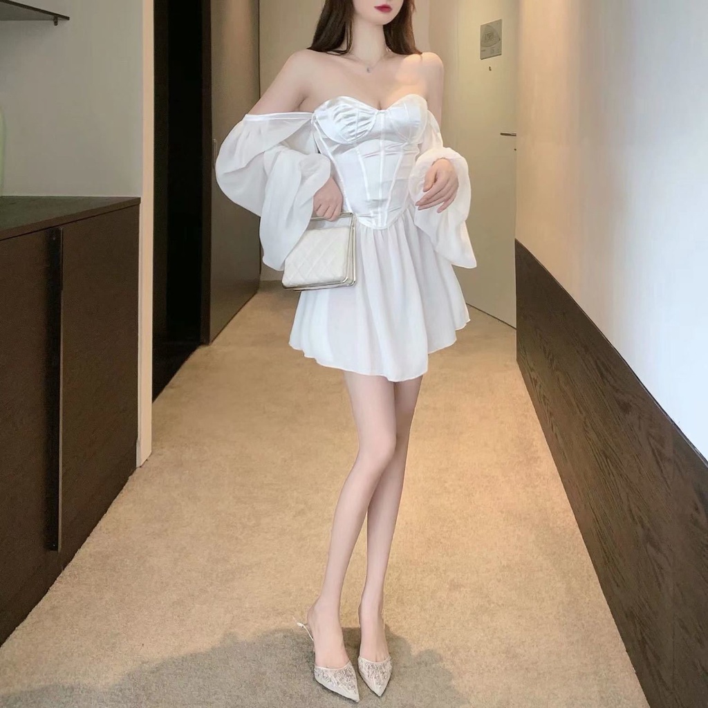Đầm dài tay cổ vuông ngắn phong cách xinh xắn dành cho nữ