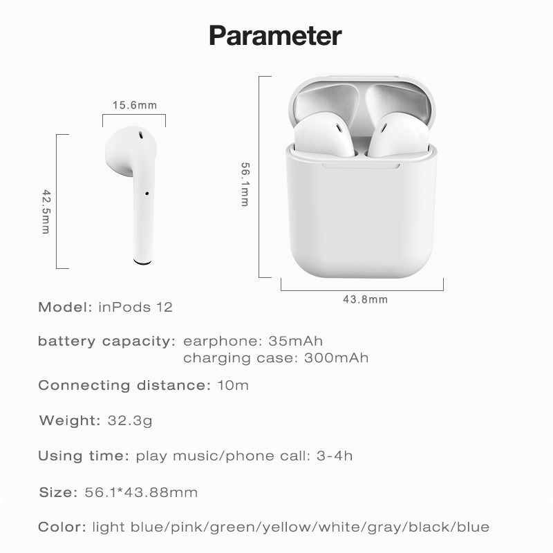 Tai nghe bluetooth i12 Inpods I12 TWS 5.0 không dây cảm ứng chống nước,For Apple Iphone,IOS,Android