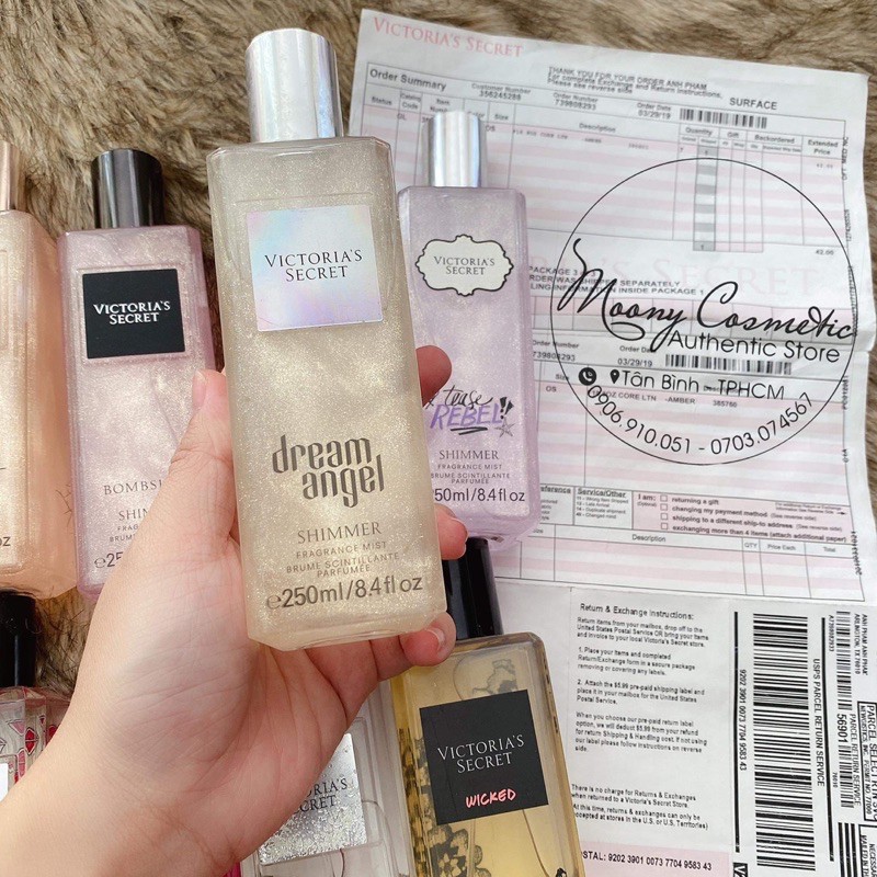 Xịt thơm toàn thân - Body Mist nhà Victoria's Secret dòng nước hoa cao cấp nhũ250ml Very sexy/Bombshell/Tease