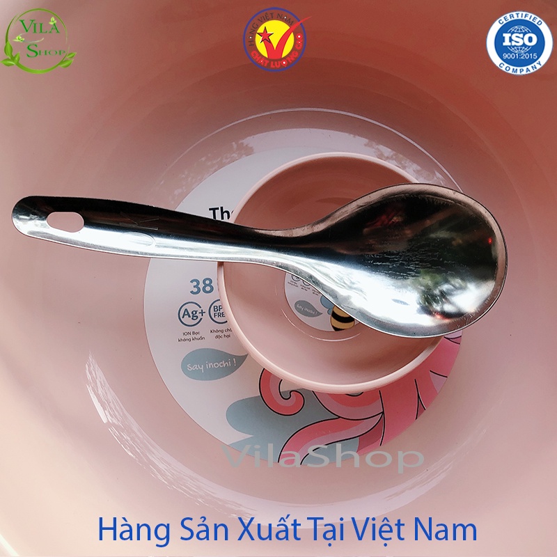 Muỗng Inox, Muỗng Múc Canh Inox Cán Cong Trơn 25.5 cm &amp; Cán Thẳng 22.5 cm Chính Hãng Việt Nhật Sản Xuất Trong Nước