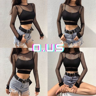 Áo croptop ren lưới dài tay sexy body, áo tập nhảy dance