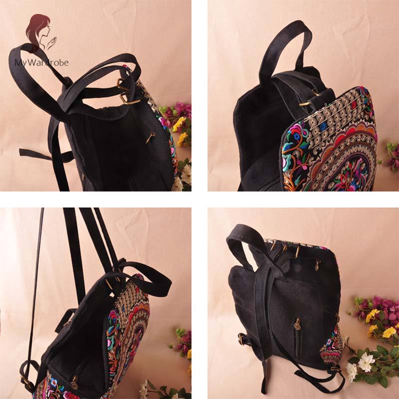 ✨MyWardrobe✨ Vintage Women Ethnic Canvas Backpack Handmade Flower Embroidery Travel Bags Schoolbag Backpacks Satchel