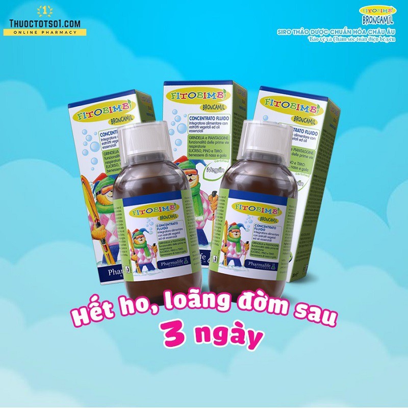 Fitobimbi Broncamil - Hỗ trợ giảm ho đờm, ho do nhiễm lạnh, viêm họng, viêm phế quản (Chai 200ml)