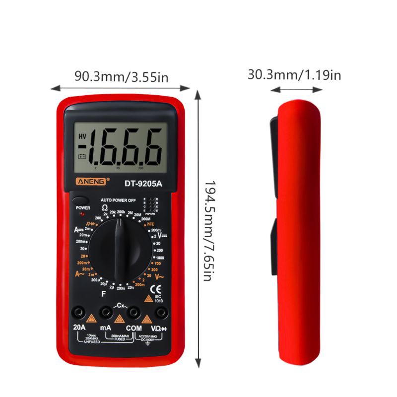 AOT.DT9205A Digital Multimeter hFE AC DC Triode Diode Resistance Amp Electric Tester