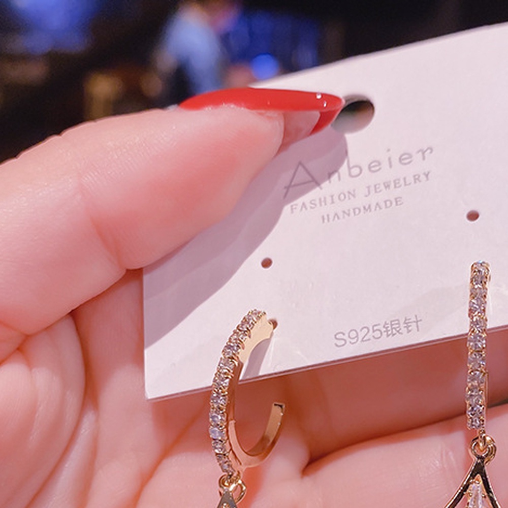 Bông Tai Mạ Điện Hình Quạt Đính Pha Lê Xinh Xắn Thời Trang