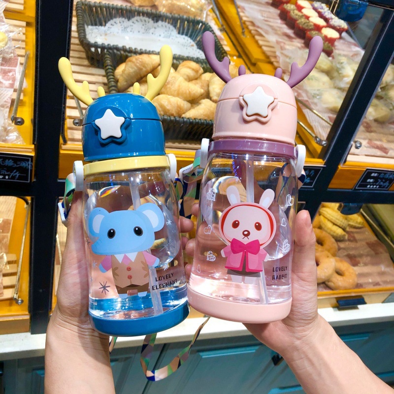 Bình Đựng Nước Happy Dễ Thương Có Vạch Báo Giờ Uống Nước bé đi học