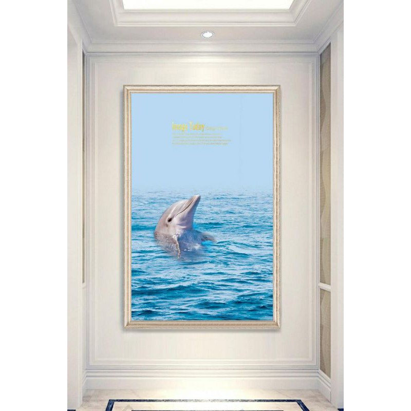 Tranh canvas cá heo 60x90 giá kèm khung