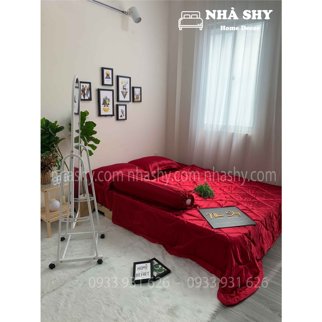 TRỌN BỘ DRAP GIƯỜNG PHI LỤA BÓNG CAO CẤP - MÀU ĐỎ ĐÔ - MÃ 08