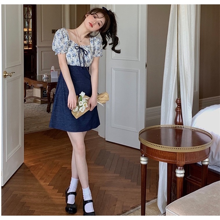 Đầm PERTY họa tiết hoa phối màu phong cách Hàn Quốc thời trang mùa hè mới xinh xắn cho nữ