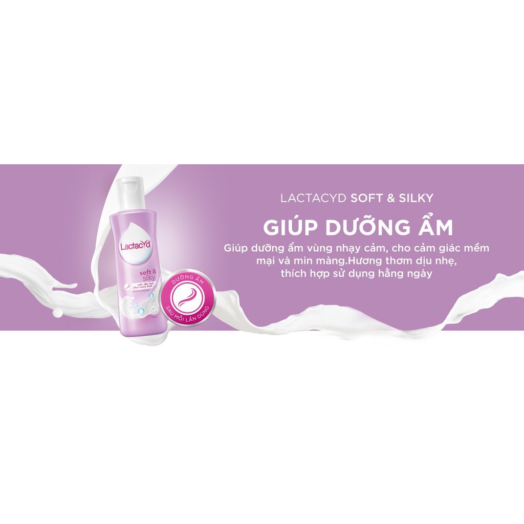 Dung dịch vệ sinh phụ nữ Lactacyd -  Lactacyd Soft &amp; Silky, giúp làm sạch, kháng khuẩn, dưỡng ẩm da tốt nhất(Chai 250ml)