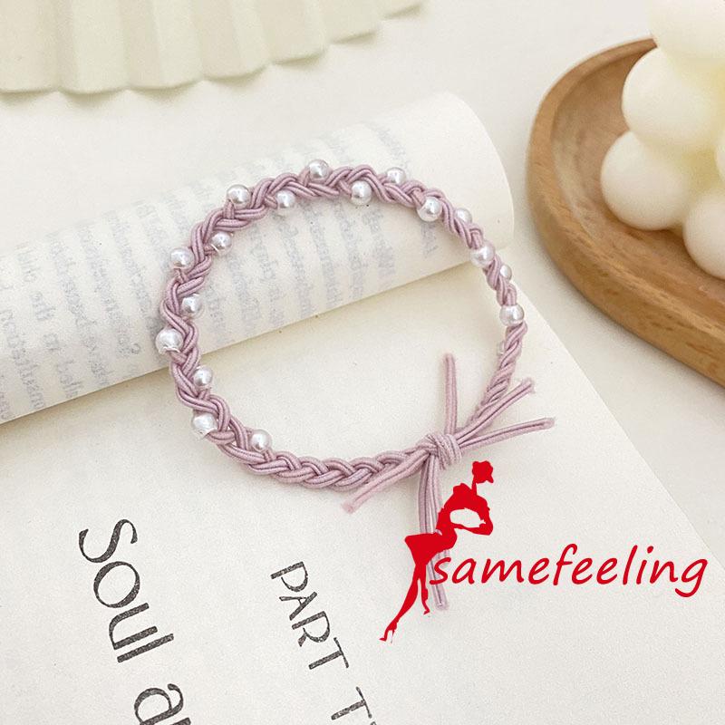 SF♫Pearl Bracelet Hair Circle, Candy Colored Rubber Band Three Thread Braided Headdress, Women´s Hair Accessories