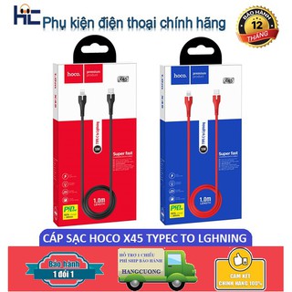 Cáp sạc nhanh pd hoco x45 typec sang lighning chính hãng - có đèn led báo sạc - typec to lighning