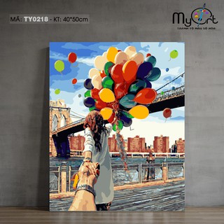 Tranh tự tô màu sơn dầu số hóa - Mã TY0218 Nắm tay nhau đi khắp thê gian Tranh tình yêu đôi lứa cô gái Myart