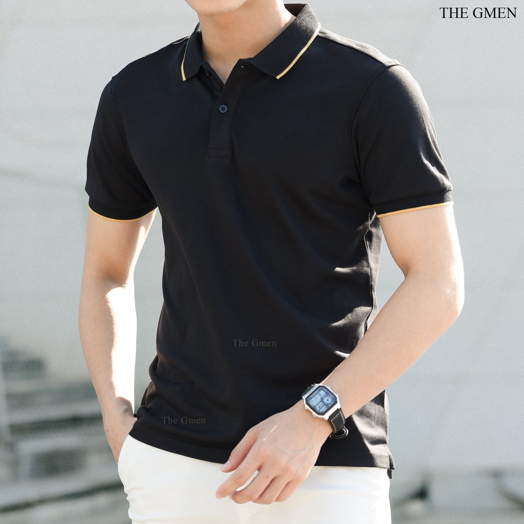 Áo Polo nam The GMEN Cotton Liquid Shirt thiết kế kẻ viền ấn tượng, chất liệu thoáng mát