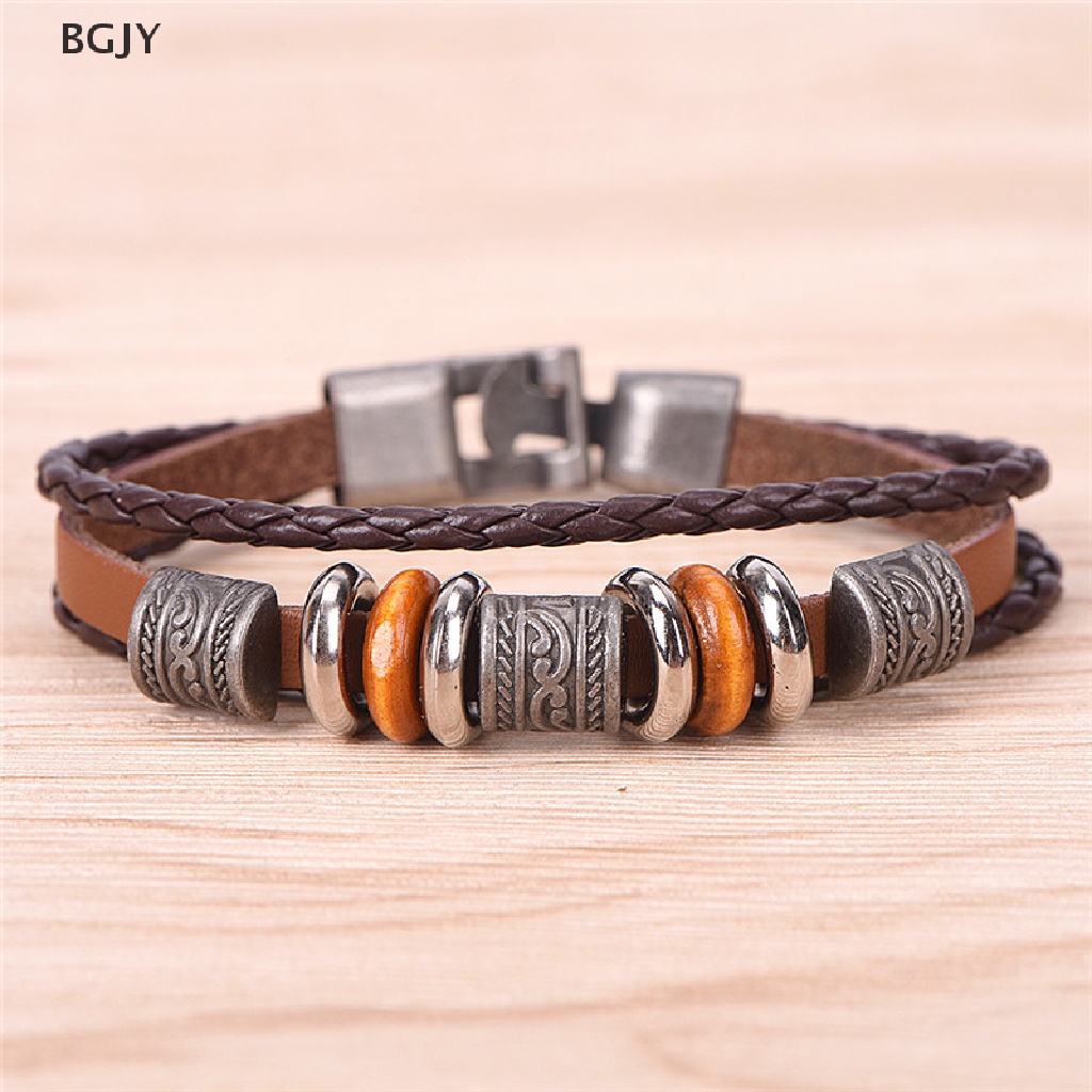 BGJY Retro Leather Bracelet Fashion Men Punk Bracelet Handmade Brown Leather Bracelet NEW