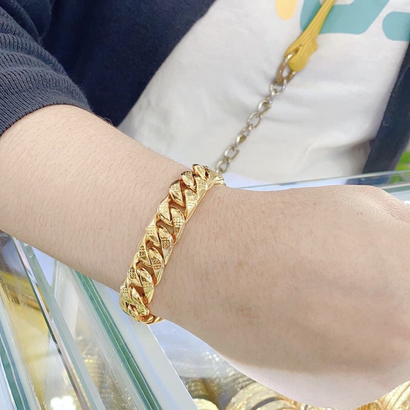 Lắc tay nam nữ mạ vàng khắc ký hiệu 10k khoá hộp bọng nhẹ siêu bền