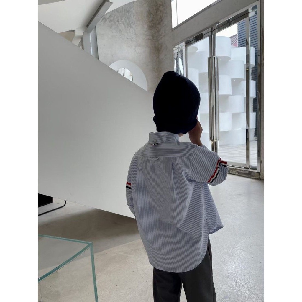 Áo Sơ Mi Tay Dài Vải Oxford Họa Tiết Kẻ Sọc Thời Trang Cao Cấp Cho Bé