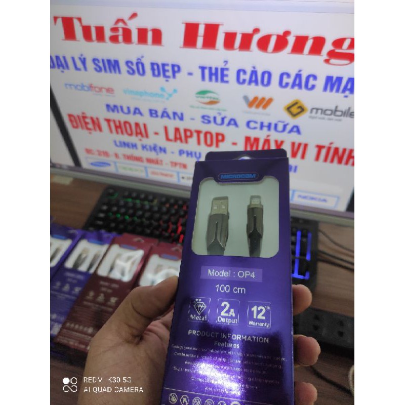 Cap sạc iphone ipad lighthing có led, xạc đầy tự ngắt Microcom OP4