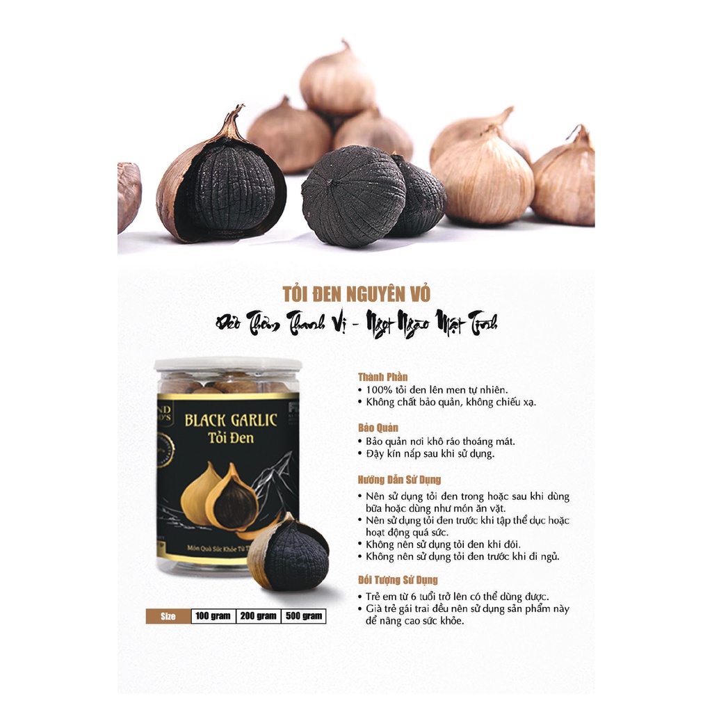 Tỏi đen, Tỏi cô đơn lên men tự nhiên 60 ngày theo công nghệ Nhật Bản (200gr). Tỏi đen Landfood's