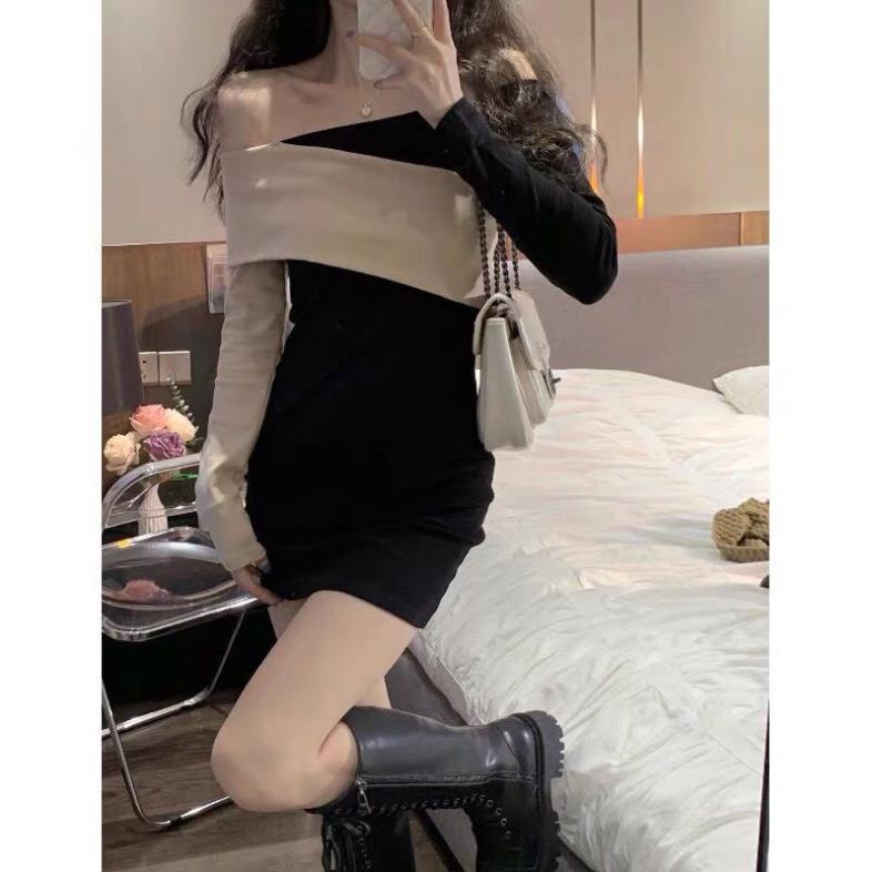 ORDER TB-   VÁY BODY PHỐI TAY MÀU CHÉO VẠT SANG CHẢNH