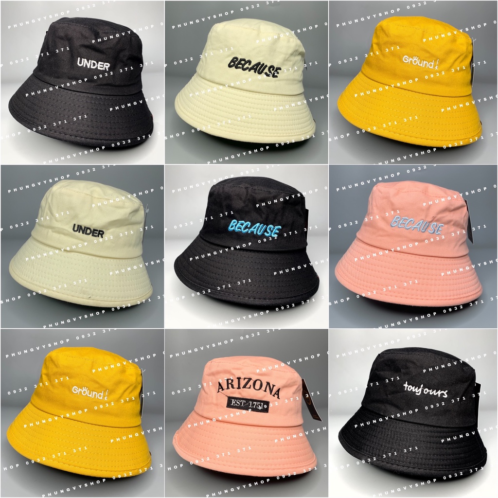 Mũ bucket thời trang basic nam nữ- KAKI THÊU “6 LOẠI CHỮ”- nón tai bèo vành
