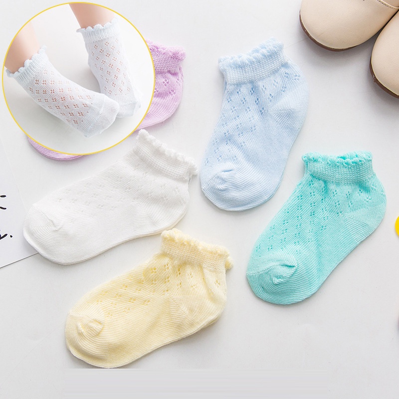 Set 5 Đôi Vớ Cotton Mềm Mại Thoáng Khí Màu Sắc Đơn Giản Cho Bé 0-8 Tuổi