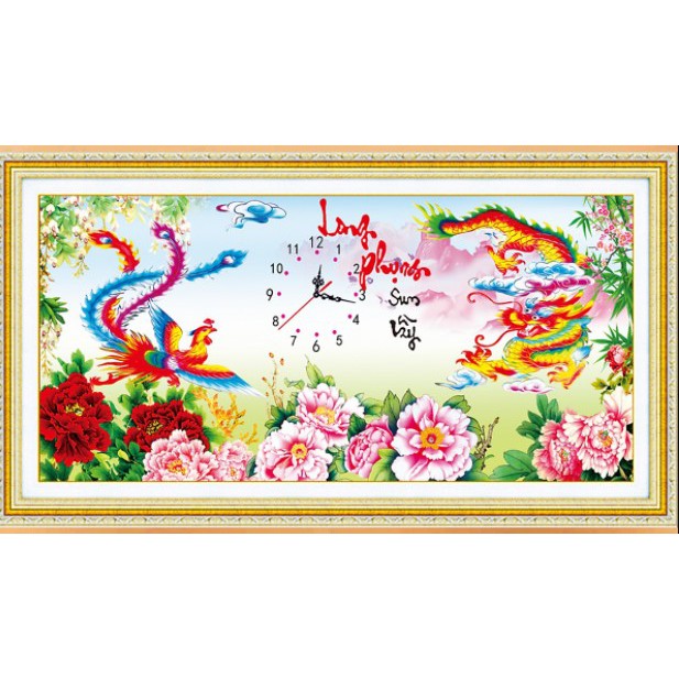 TRANH ĐÍNH ĐÁ ĐỒNG HỒ LONG PHỤNG XUM VẦY VS067 (112X54)