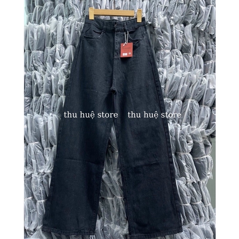 Quần Jean Nữ Ống Rộng Cạp Cao Màu Đen Chuẩn Uniex [ảnh thật]